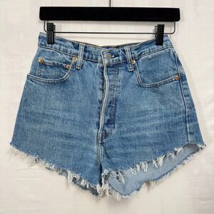 Levi's Premium 501 Shorts Womens 26 Blue Medium Wash High Rise Distressed